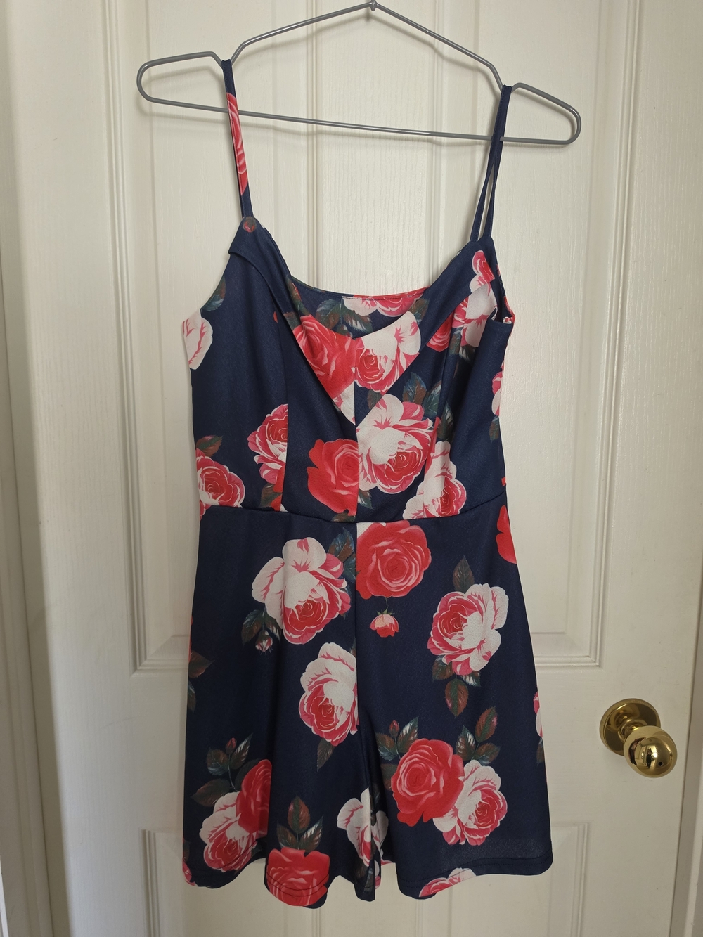 Floral Navy & Red Spaghetti Strap Romper